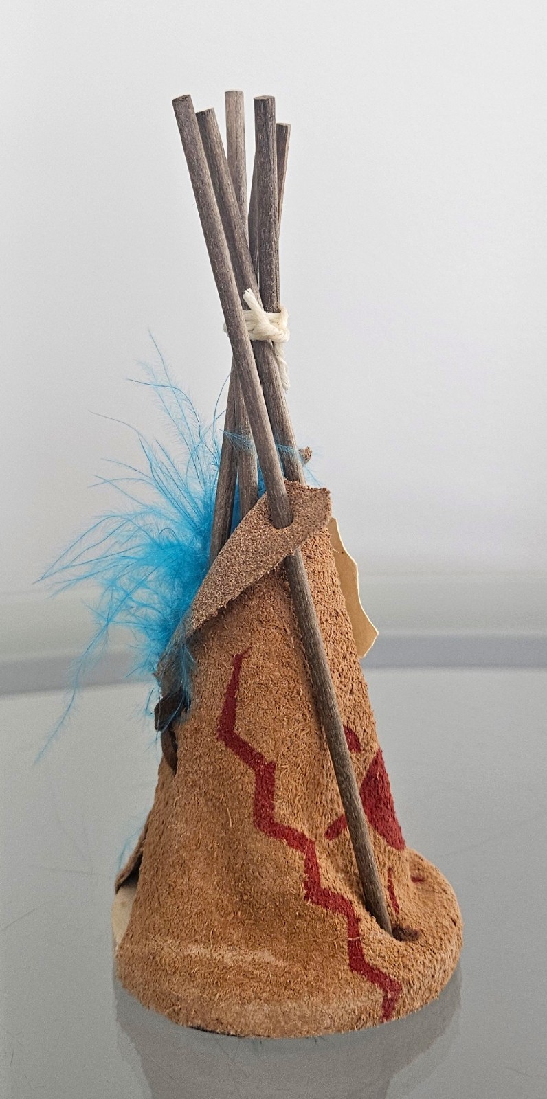 VINTAGE NATIVE AMERICAN HANDMADE INDIAN LEATHER 6” TEEPEE WITH ORIGINAL TAG