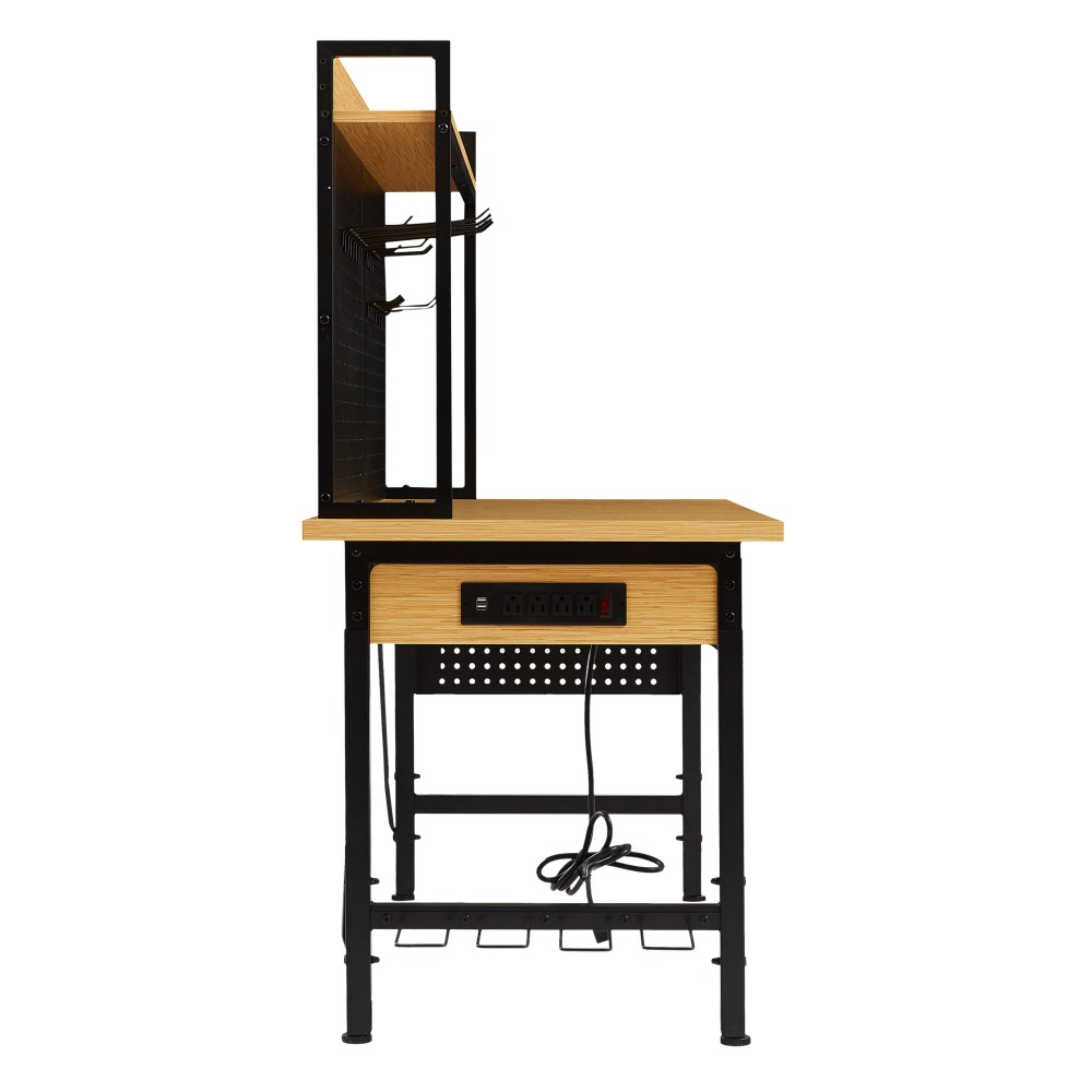48'' Adjustable Workbench 1600lb Capacity W/Pegboard/Wheels/AC-USB Garage