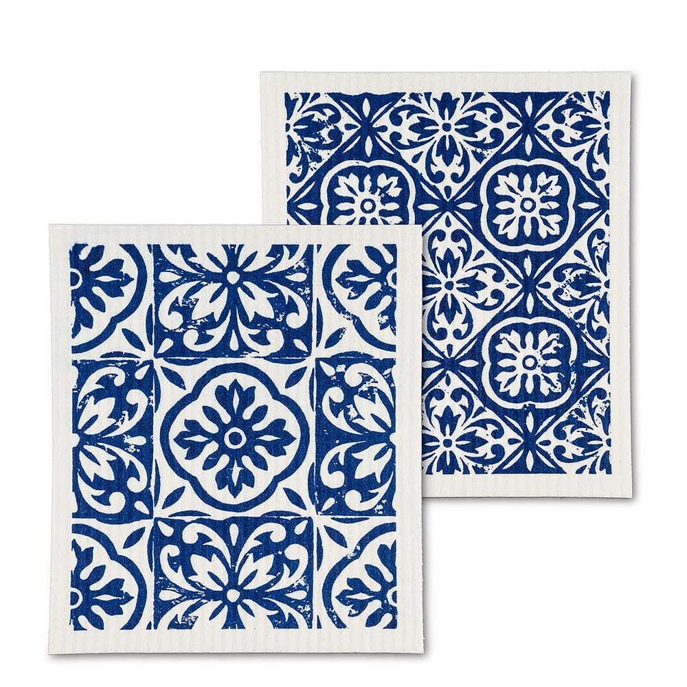 Blue Tile Dishcloths. Set of 2.