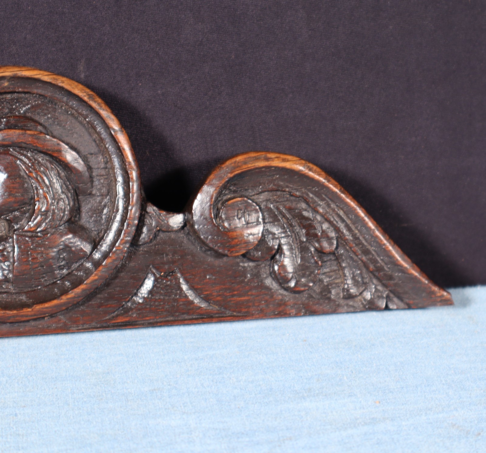 10" Wide Antique French Breton Crest in Solid Chestnut Wood Highly Carved