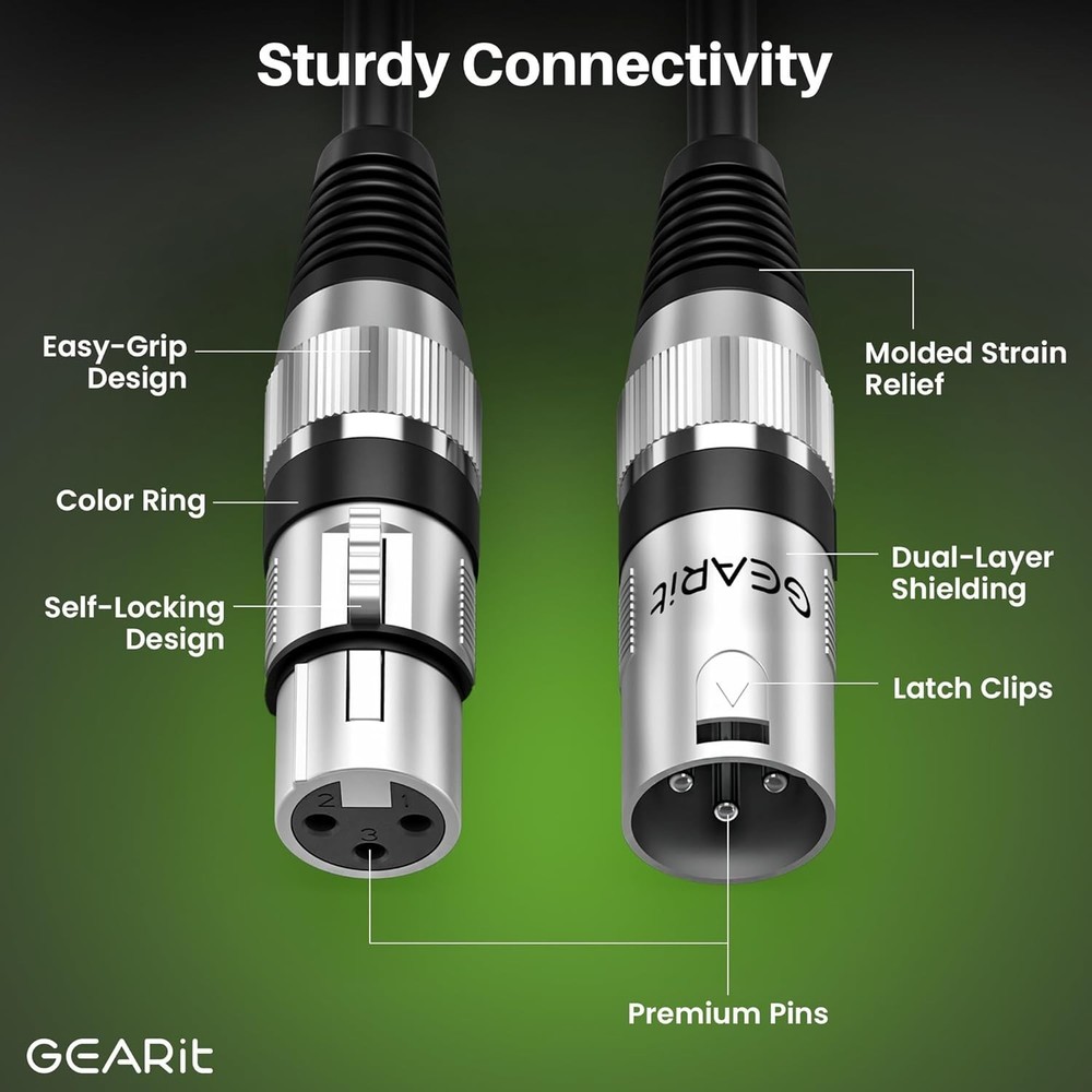 Durable 25FT XLR Stage Cable 2-Pack - Balanced Shielding for Signal Integrity
