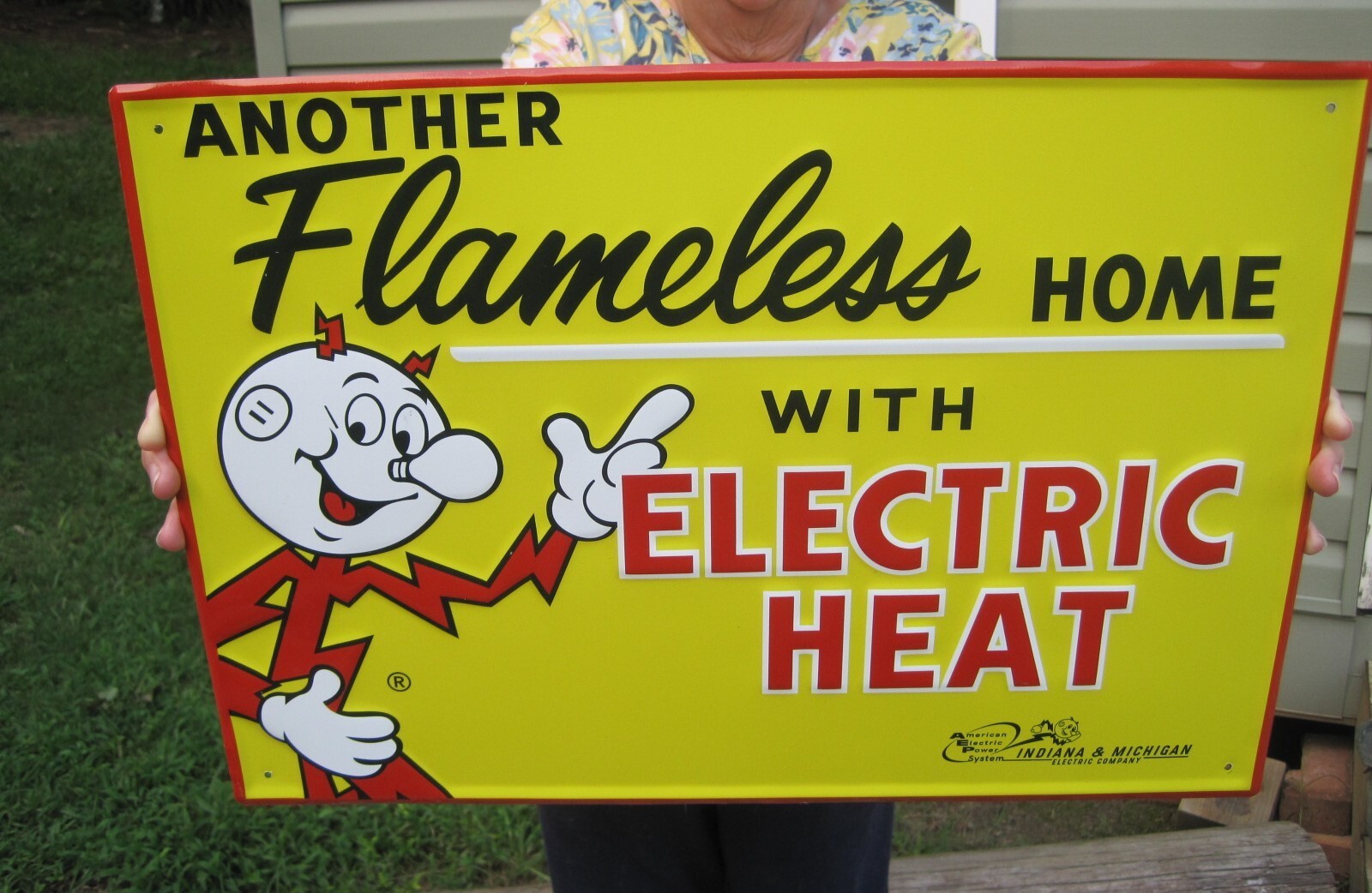REDDY KILOWATT ELECTRIC HEAT METAL ADVERTISING SIGN INDIANA MICHIGAN ELECTRIC