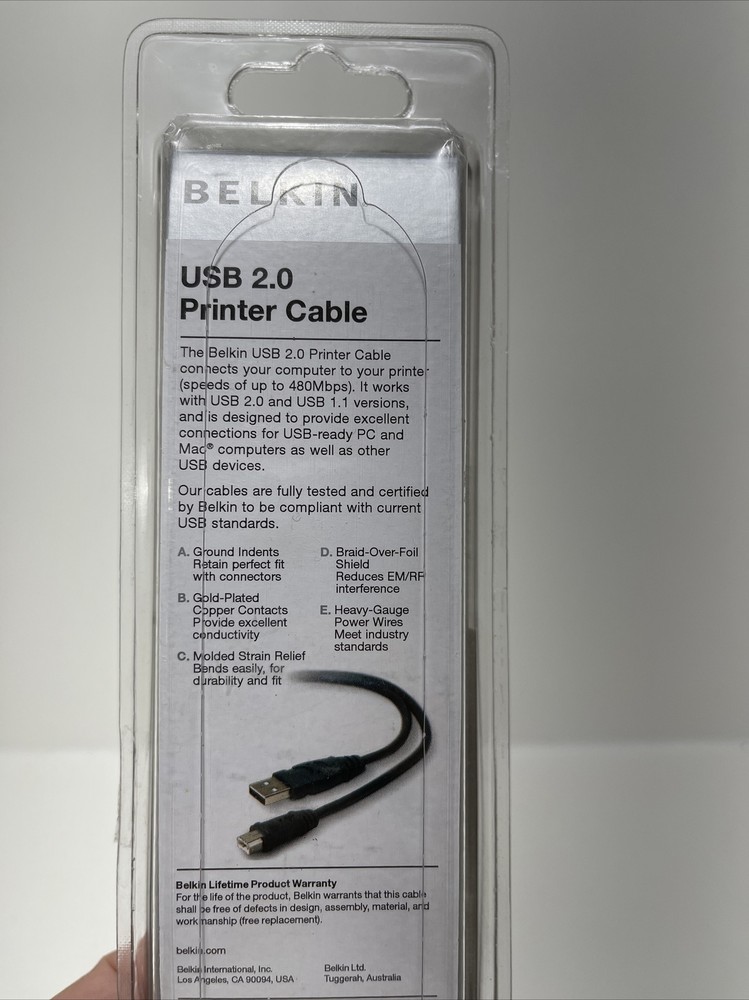 Belkin USB 2.0 Printer Cable Computer To Printer 6 Feet for PC or MAC New Sealed
