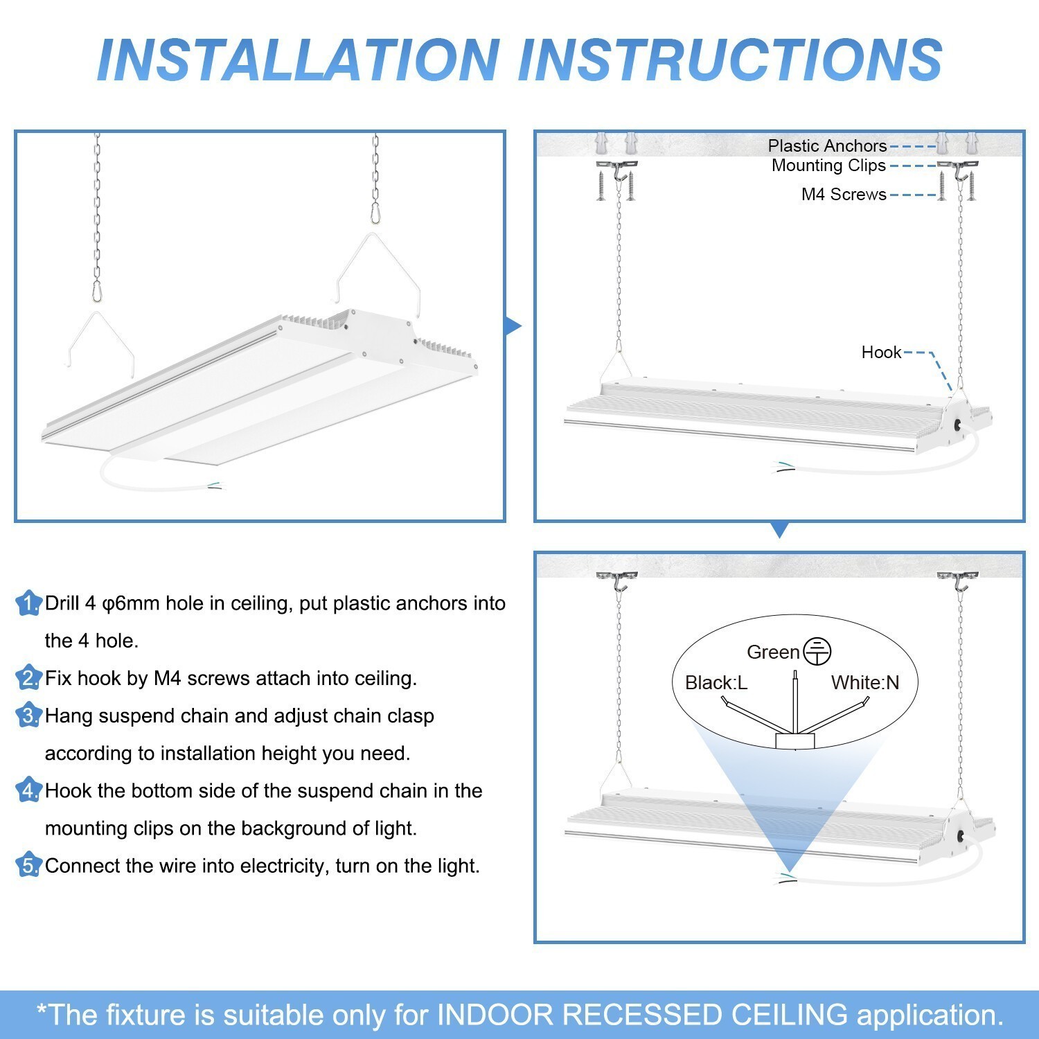 2 Pack 1.6FT 240W LED Linear High Bay light Commercial Warehouse Lights 100-277V