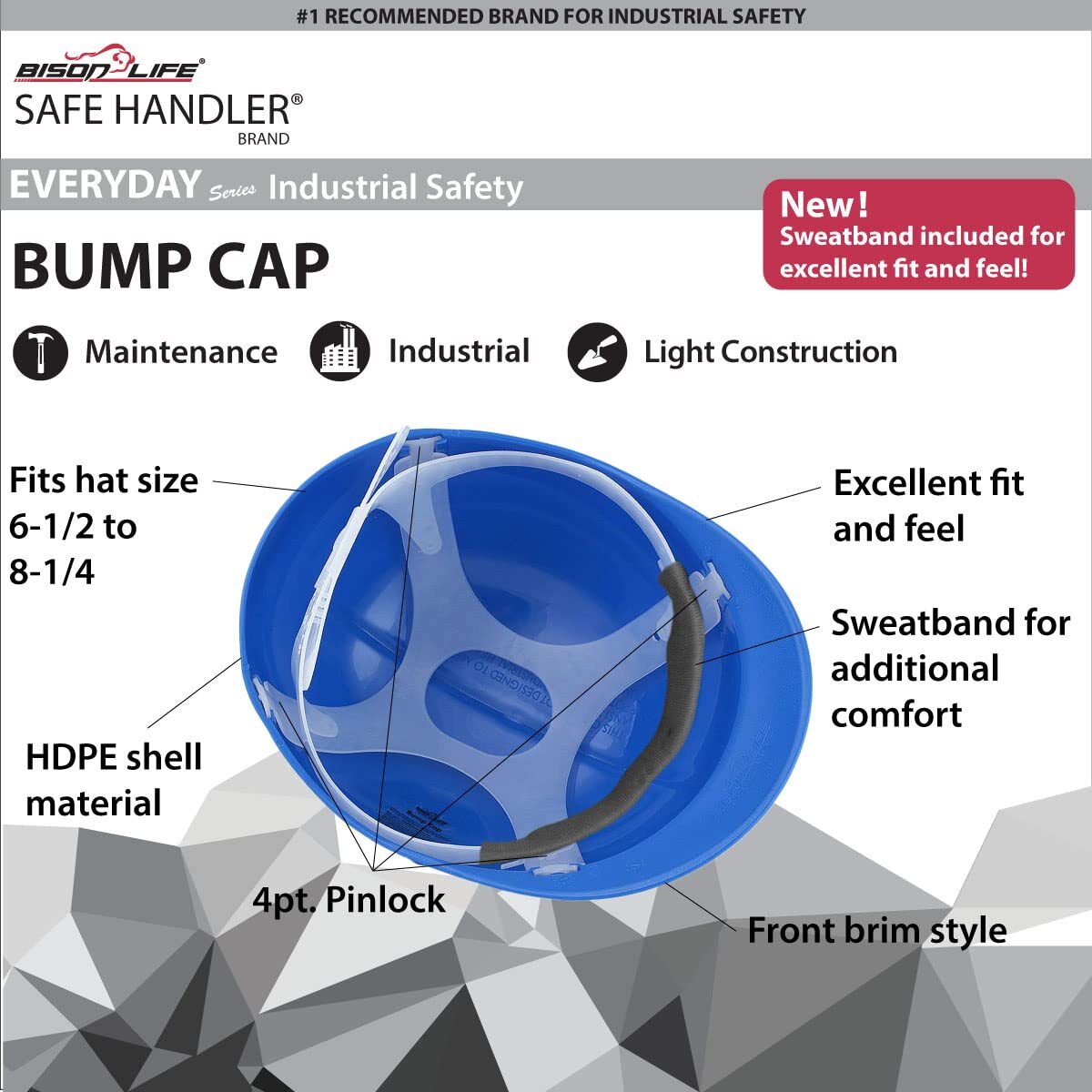 Bump Cap with 4 Point Pin Lock Suspension, HDPE Cap Style (Pack of 1)