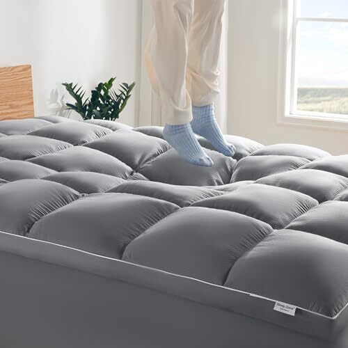 SLEEP ZONE Mattress Pad Size Deep Pockets, Extra Thick Fitted Queen Grey