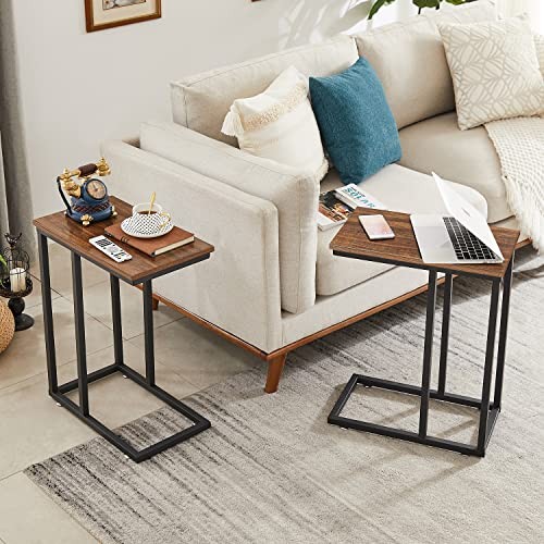Universal C-Shaped Side Table, Multi-Functional Snack & TV Tray 1 Set Brown