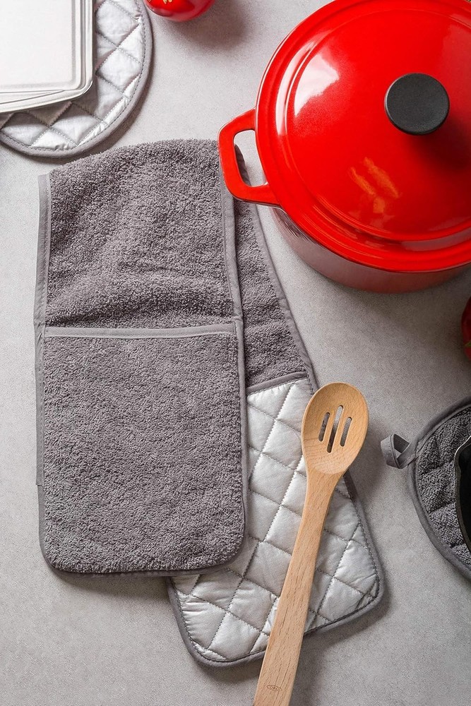 Basic Terry Collection 100% Cotton Quilted Double Mitt Gray