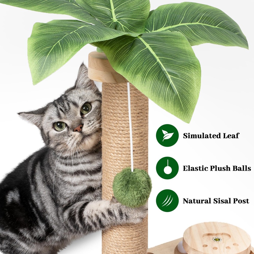 Cat Scratching Post Interactive Toy Dangling Ball 2 Layer 17.7 Inch Tall Pole