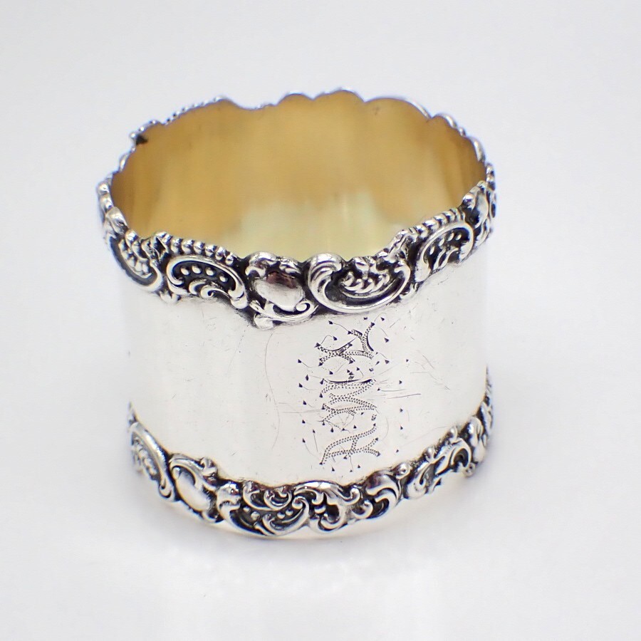 Scroll Border Napkin Ring Watrous Sterling Silver Mono AWL