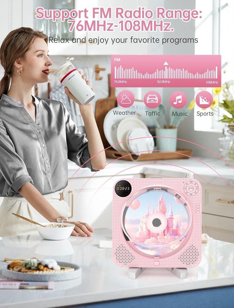 Portable CD Player with Bluetooth CD Player for Home, Rechargeable Small CD P...