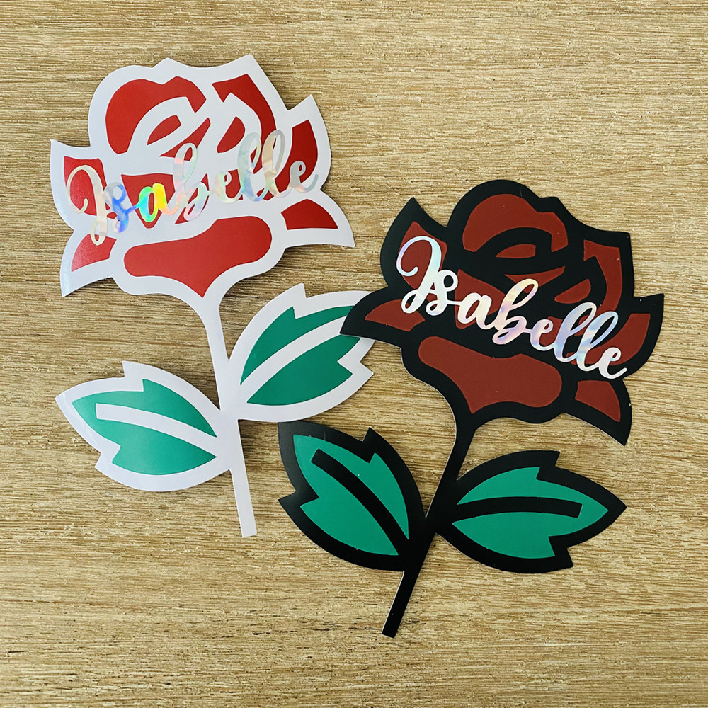 Personalized Custom Rose Name Sticker - 1 Pcs