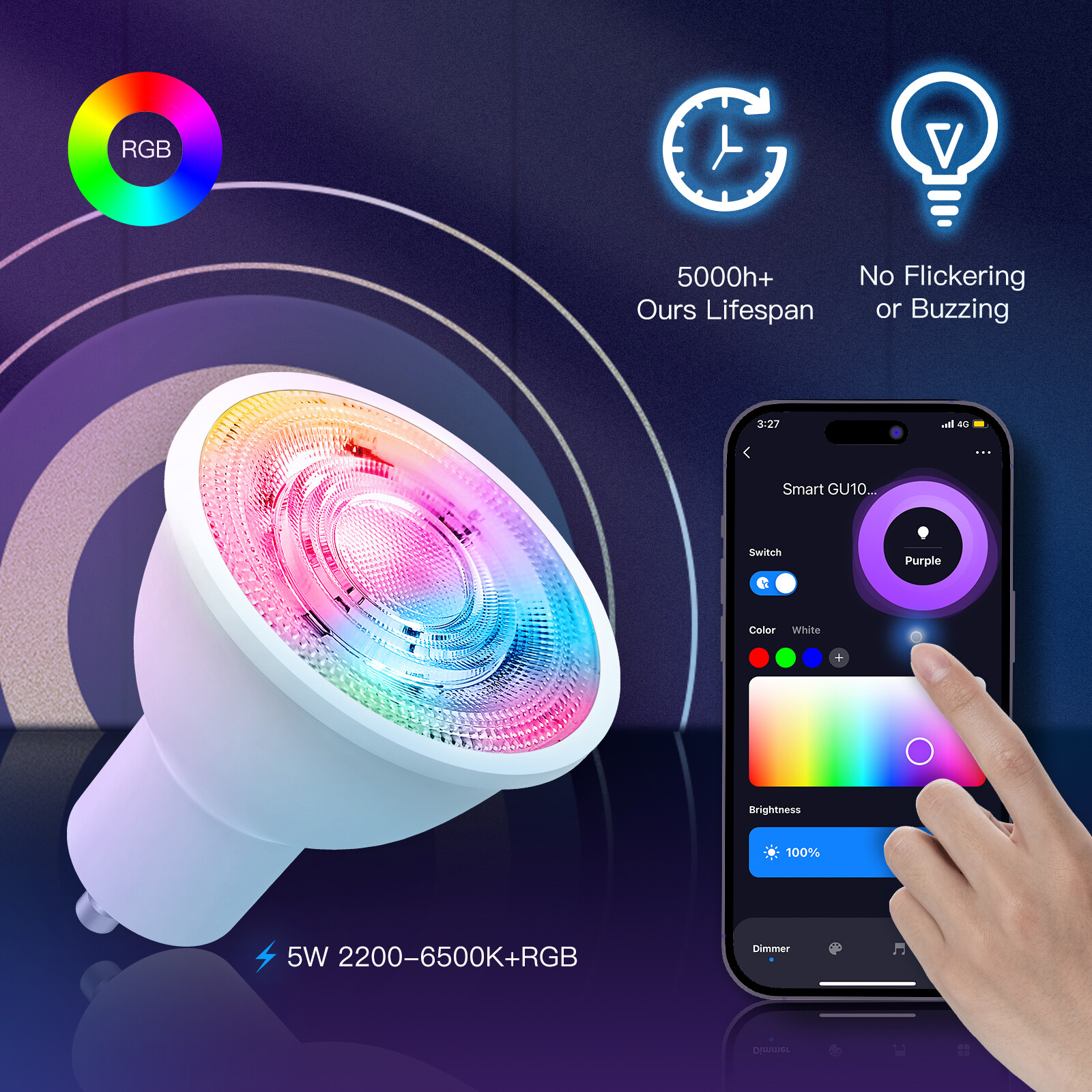 MOES ZigBee GU10 Smart LED Light Bulbs RGB Dimmable 2200-6500K Alexa Google APP