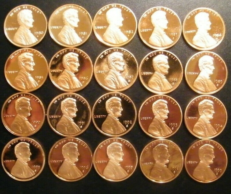 1975~1995 S Lincoln Penny Choice ~ Gem Proof Run 21 Coin Decade Set US Mint Lot