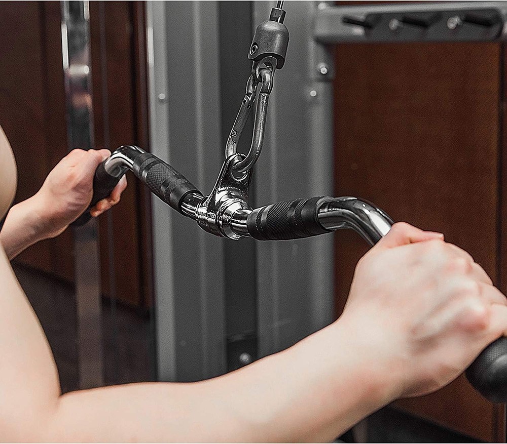 Lat Bar Cable Machine Attachment, Curl Pulldown Bar with Full Rotation & Handle