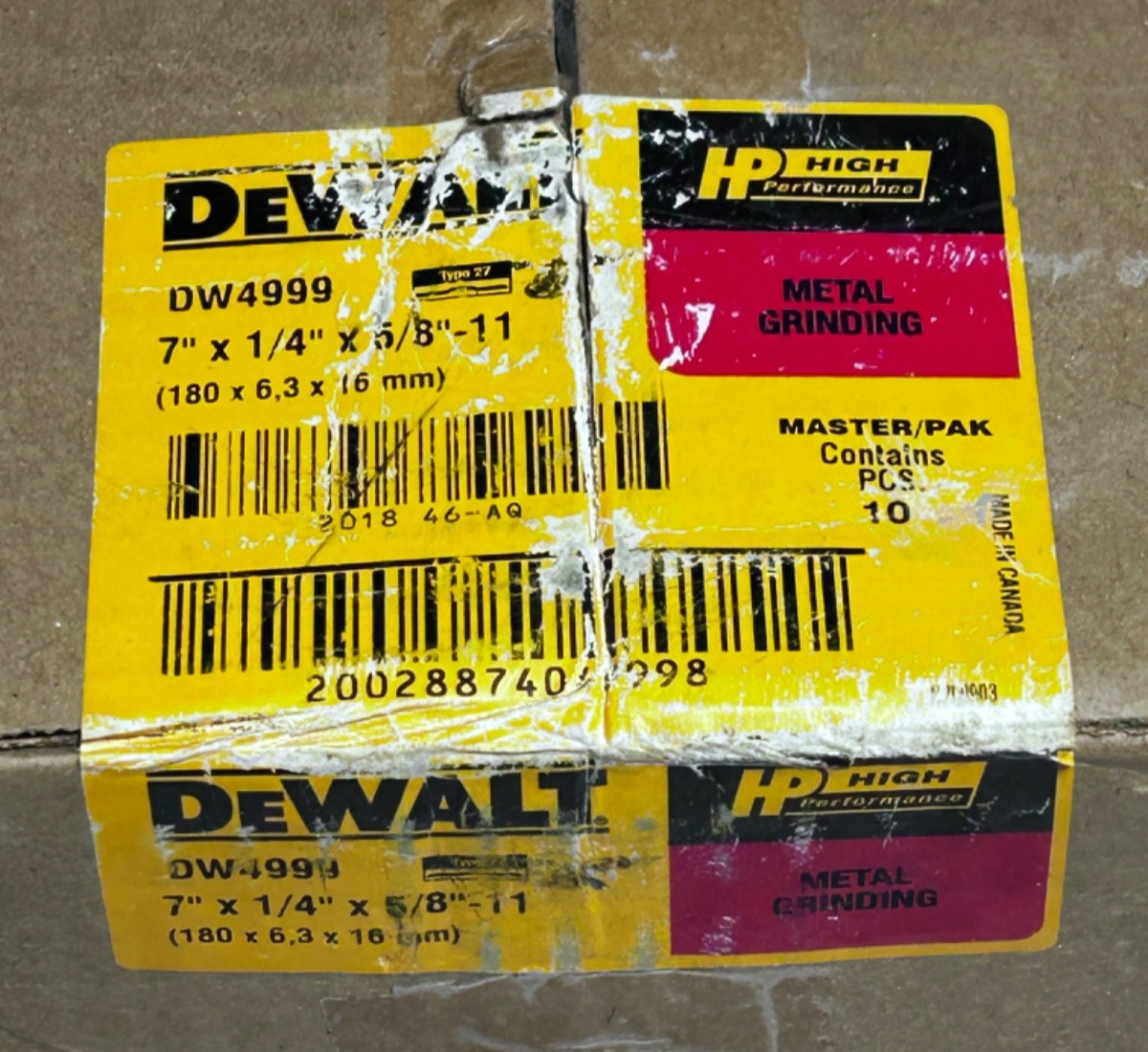 (10) DEWALT DW4999 Depressed Center Grinding Wheel Type 27, 7" x 1/4" x 5/8"-11