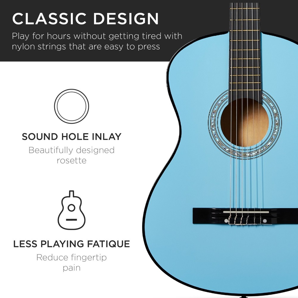 38in Beginner Acoustic Guitar Set, Light Blue, Case, Strap, Extra Strings, BCP