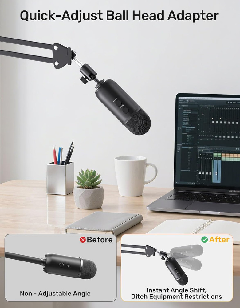 Ball and Socket Head Microphone Adapter with Angle Adjustment All Metal Adapters