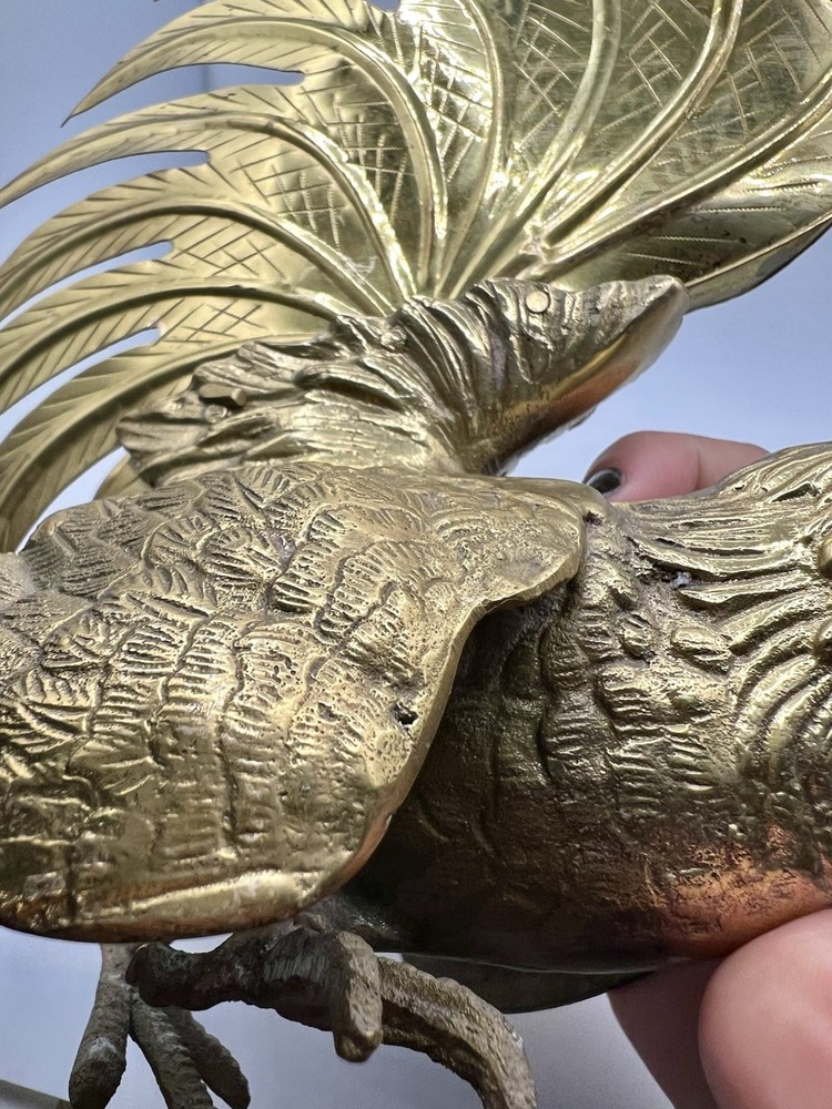 Brass Fighting Roosters Vintage Pair Solid Brass