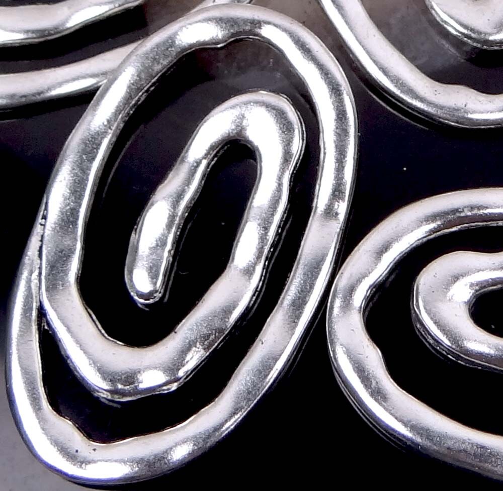 4 Silver Pewter Hammered Spiral Spired Large Oval Link 37x22mm