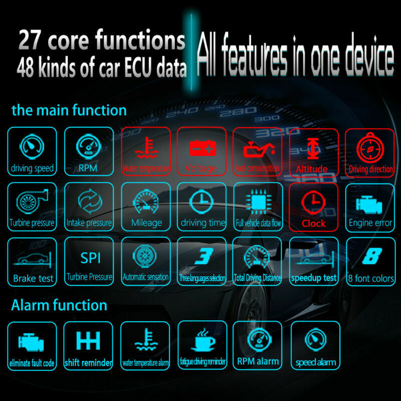 HUD OBD Head Up Display Car GPS System Speedometer Projector Diagnostic Tool OIT