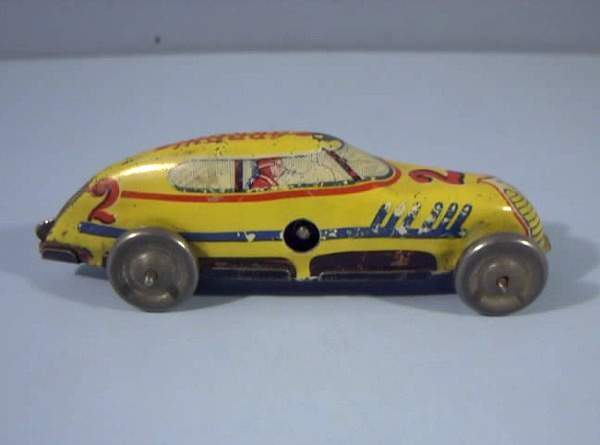 4" Marx Toys, Wind Up Tin Litho, Arrow # 2 Race Car, circa 1930s, Works, No Key