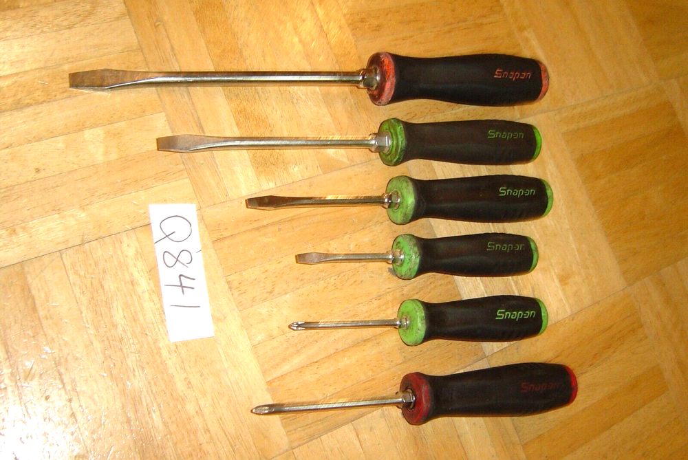 SNAP-ON TOOLS 6 PIECE GREEN & ORANGE SOFT GRIP HANDLE SCREWDRIVER SET