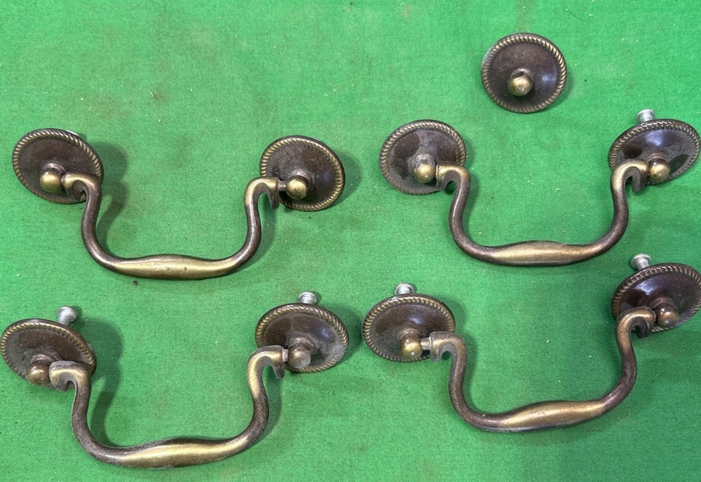 Four Vintage Brass  Drop Bail Pull Handle Drawer