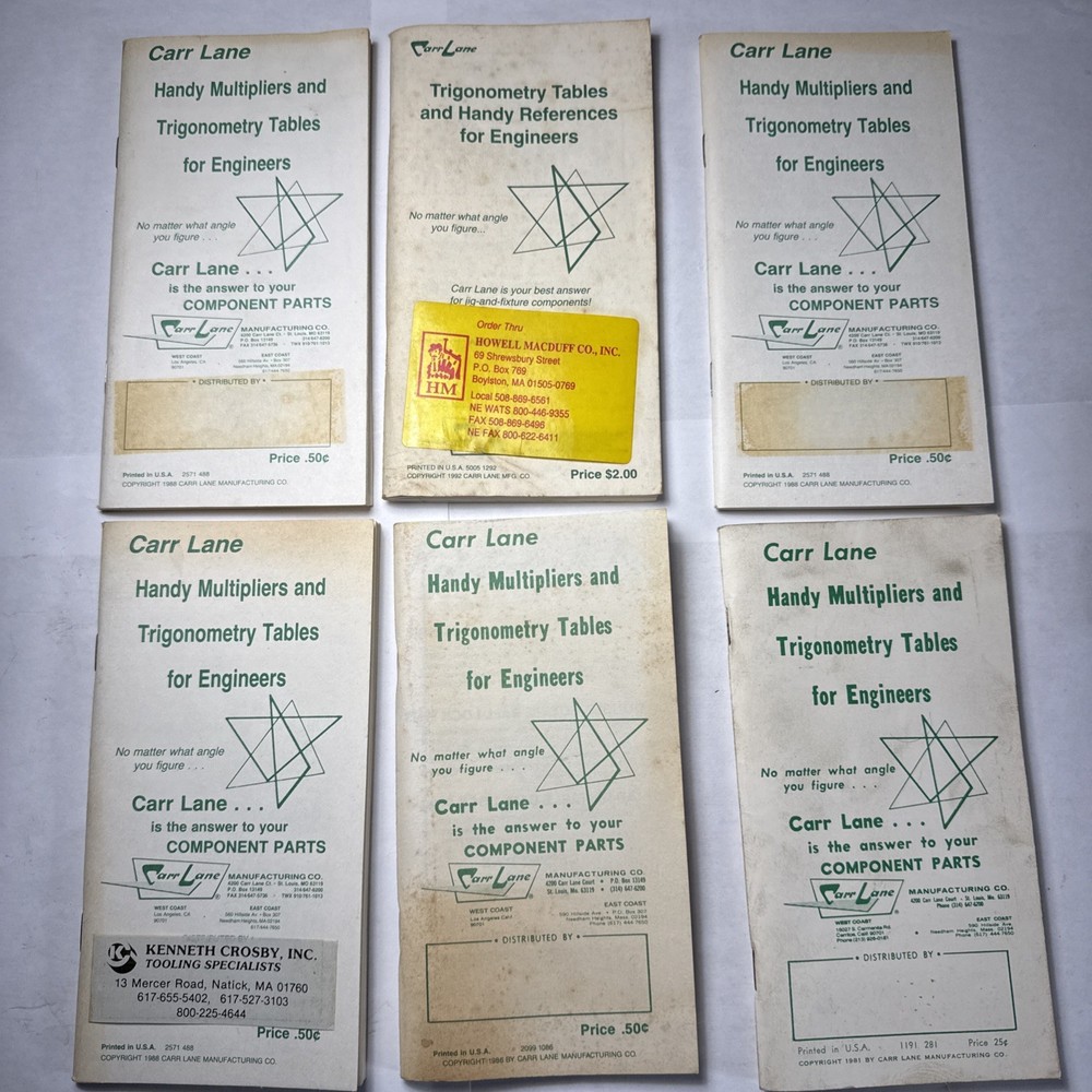 Bundle 6 Carr Lane Trigonometry Tables and Handy References for Engineers book