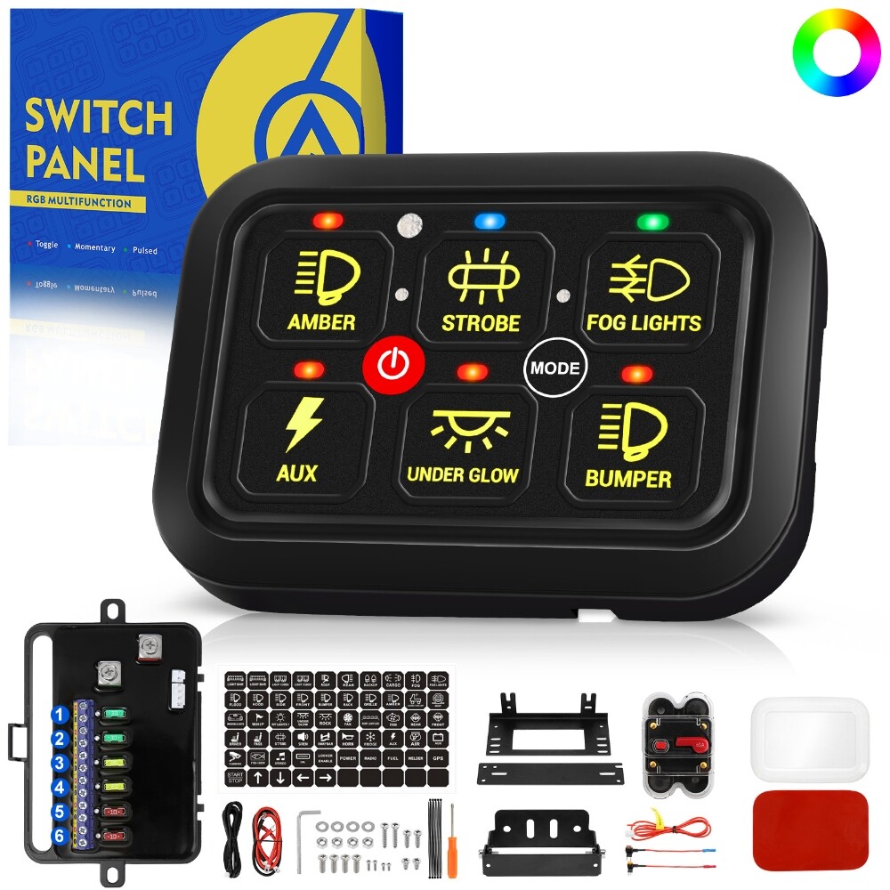 6 Gang Blue LED On/Off Circuit Control Switch Panel Relay System Sensor Car Boat