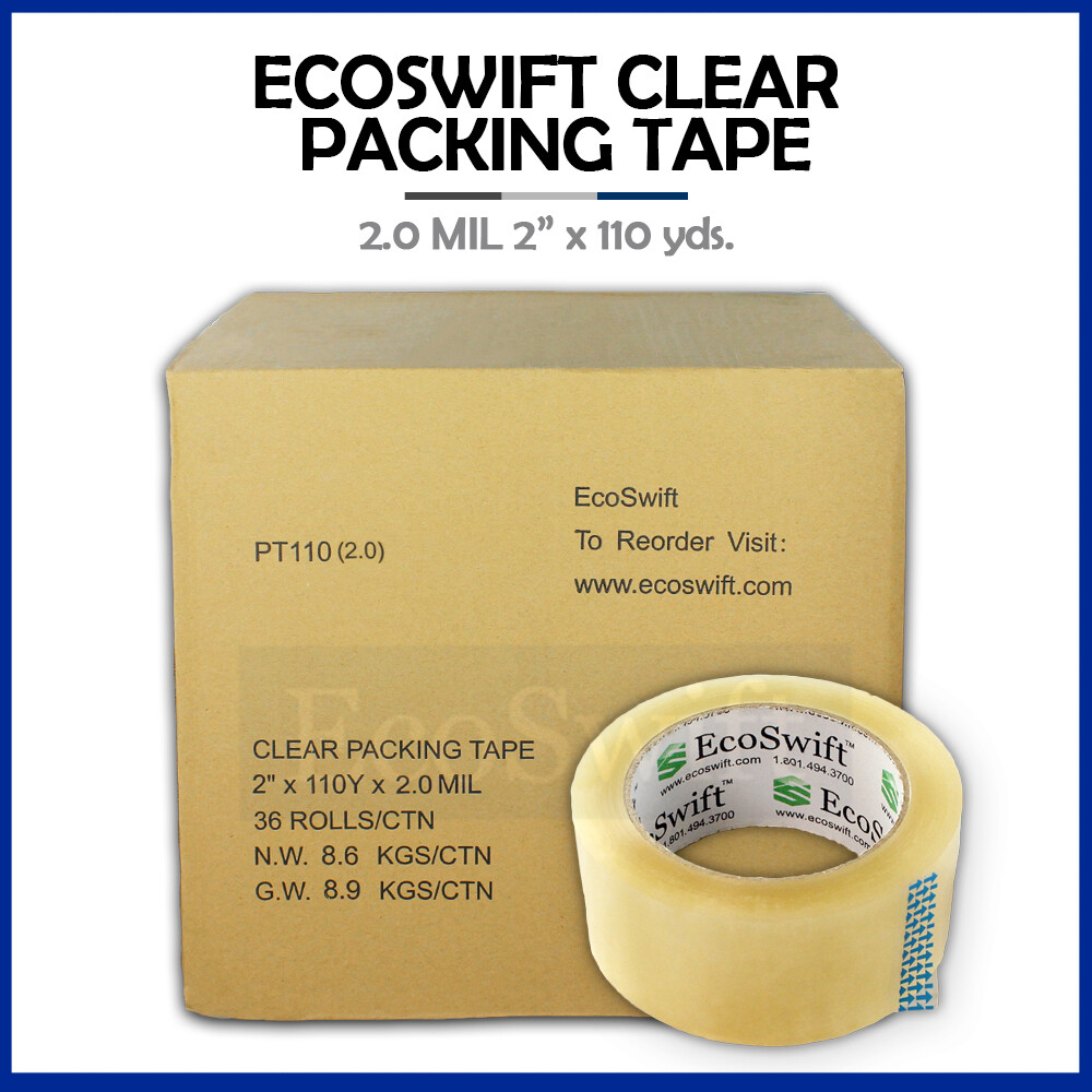 36 ROLLS -2 INCH x 110 Yards (330 ft) EcoSwift Clear Carton Packing Package Tape
