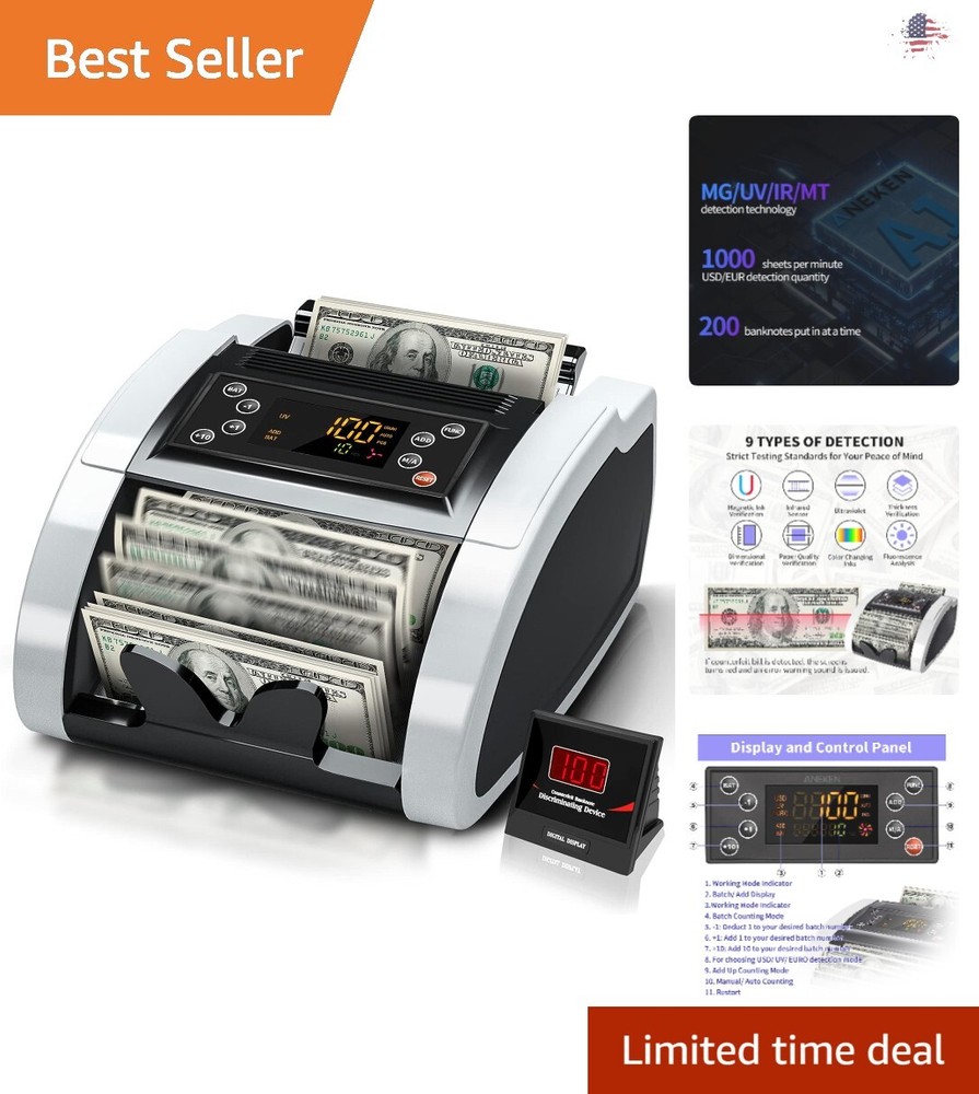 Advanced Portable Money Counter Machine - LED Display - Add&Batch Modes