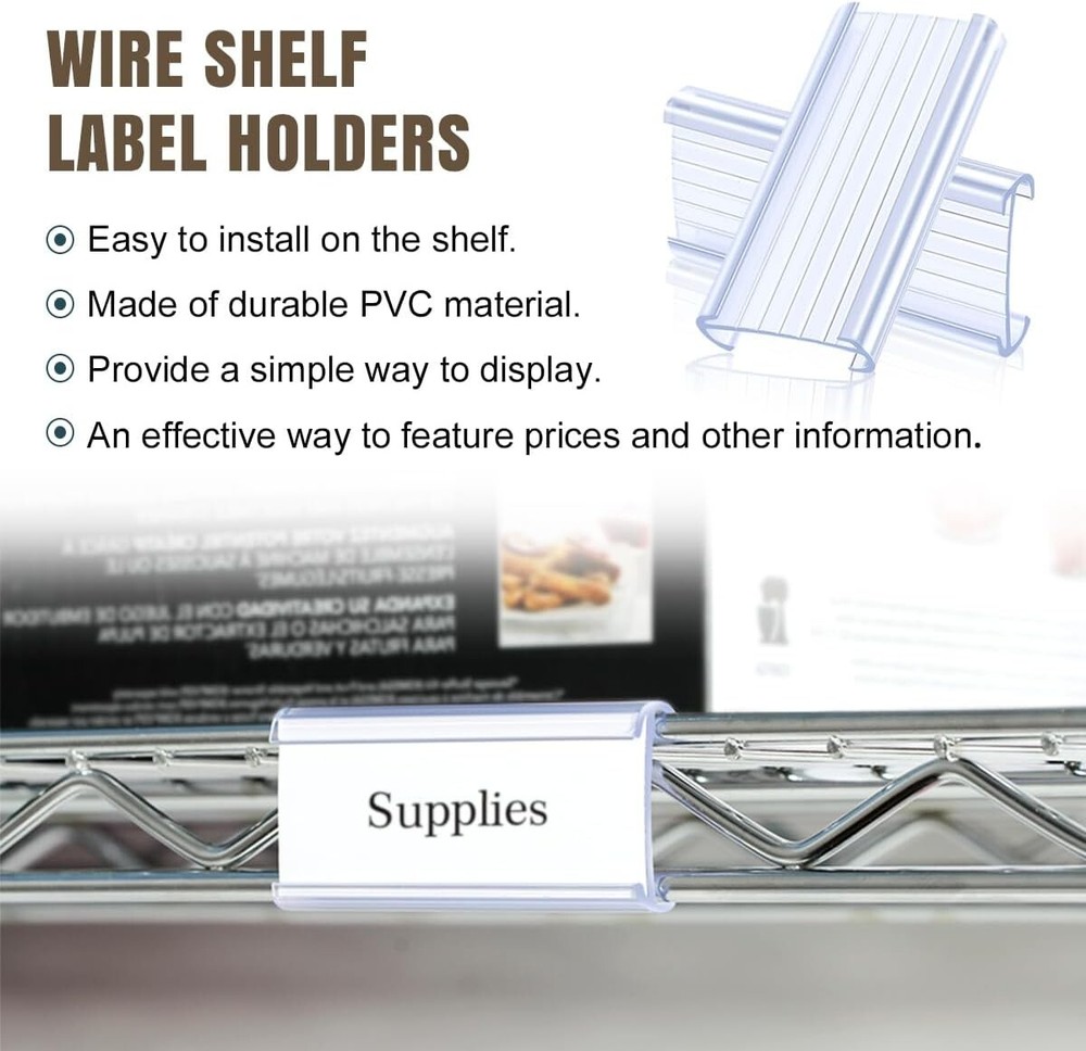 Efficient Labeling Solution – 30 Pcs Plastic Wire Shelf Label Holders 3" x 1.25"