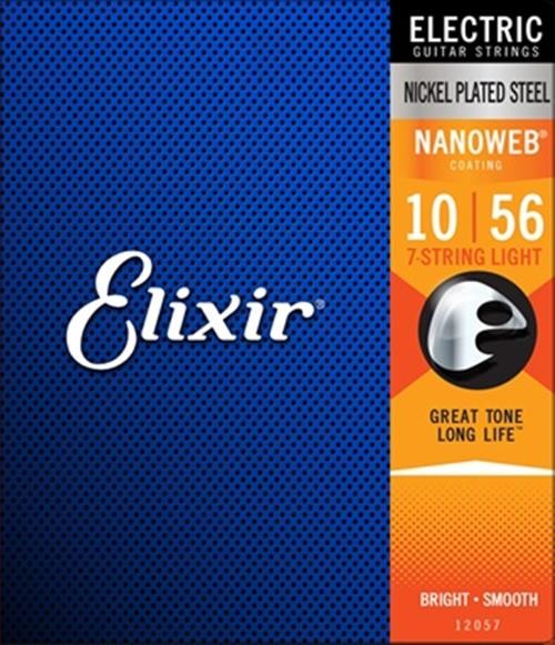 Elixir Nanoweb 7-String Electric Guitar Strings, Light Gauge 10-56
