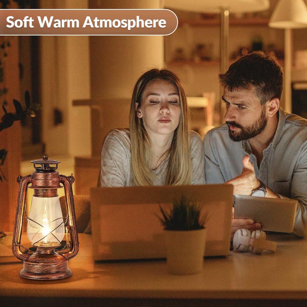 Rustic Lantern Table Lamp Plug-in Old Fashioned Night Light Perfect for Bedro...