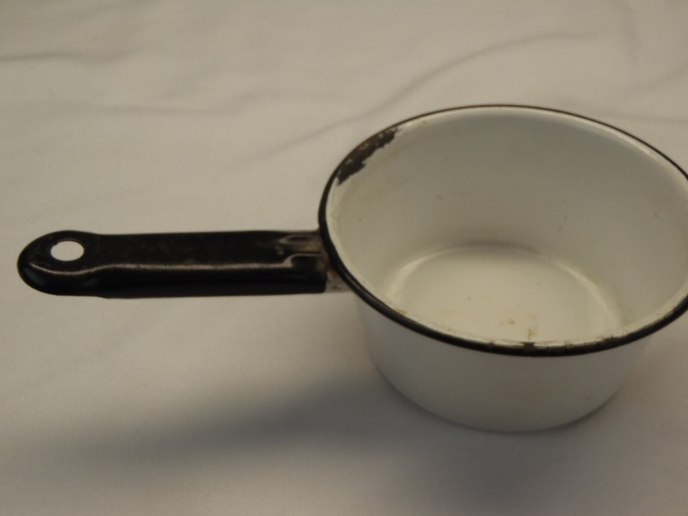 Vintage Black & White Enamelware Small Saucepan - USED