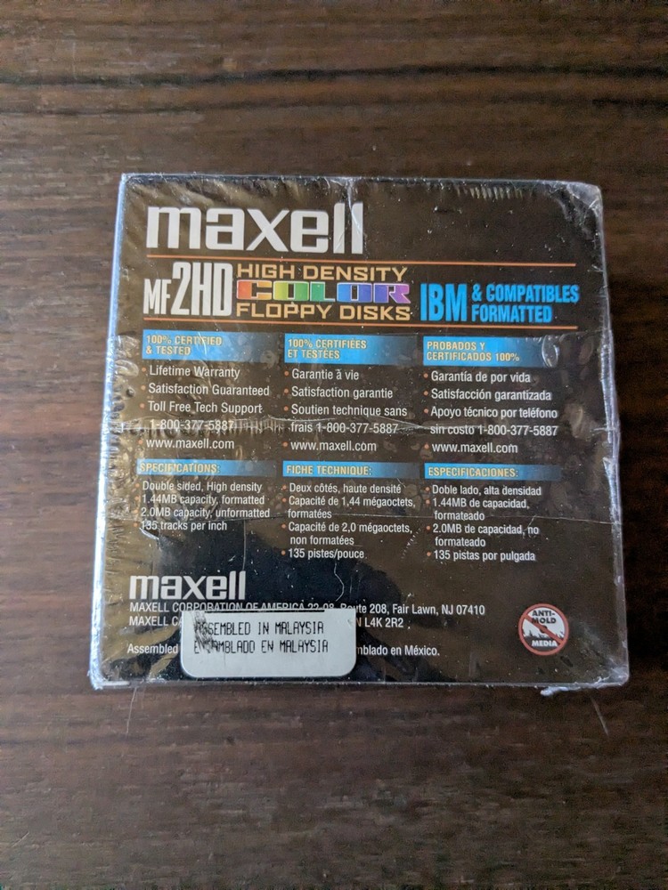 Maxell MF2HD 3.5" Micro Floppy Disks, High Density/Double Sided 10 - Pack Sealed