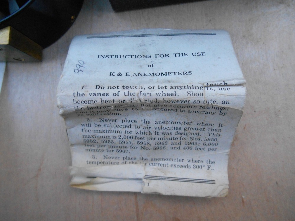 ANTIQUE K & E 5953 ANEMOMETER , WITH CASE AND BOX