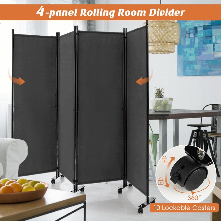 4-Panel Folding Room Divider with Locking Wheels - Portable Privacy Screen