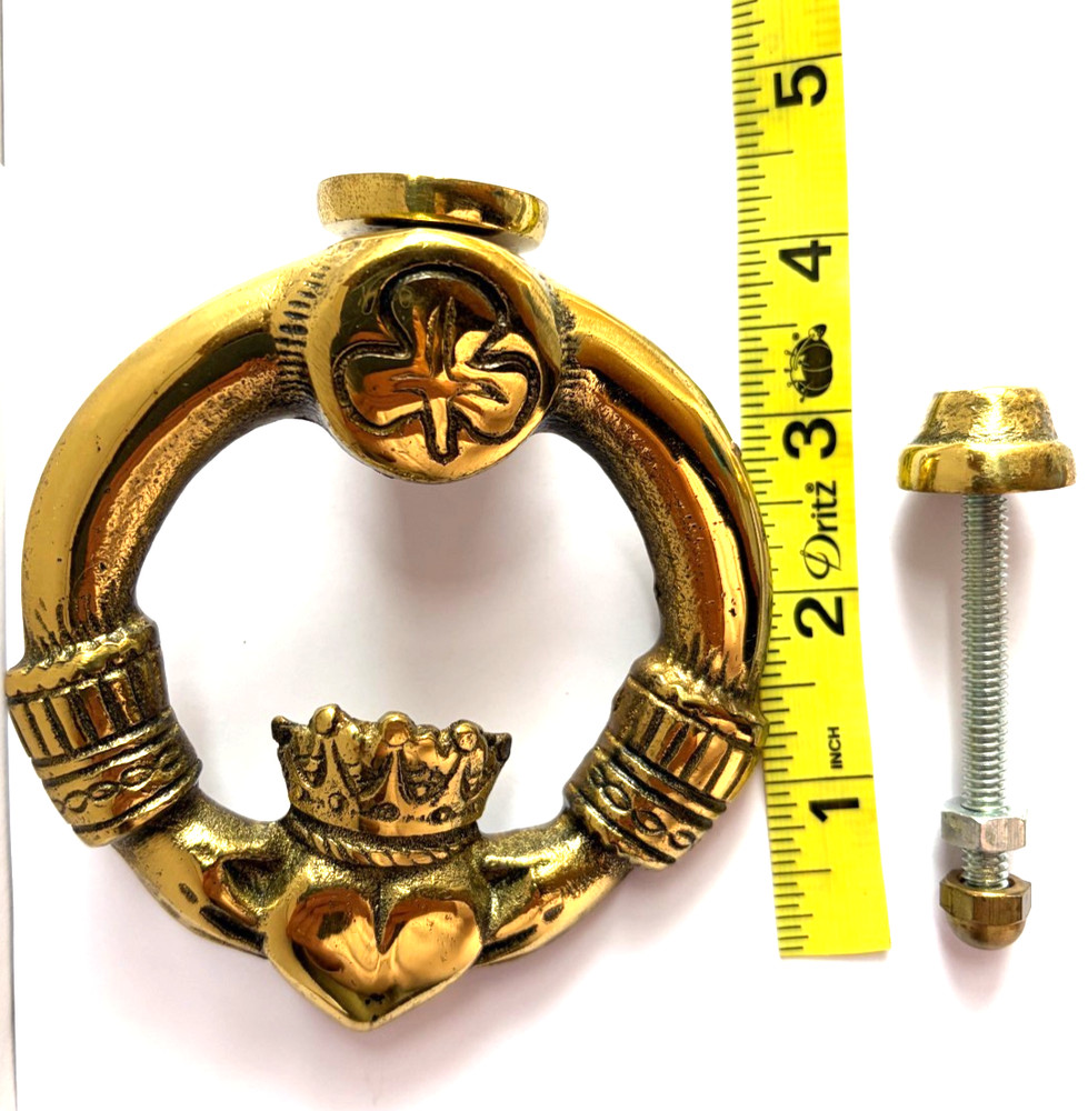 Irish Claddagh Door Knocker Celtic Trinity Heart w Shamrock Solid Brass