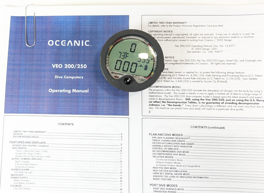 Oceanic Veo 250 Scuba Dive Computer Puck Module Air & Nitrox 2 Buttons #5463