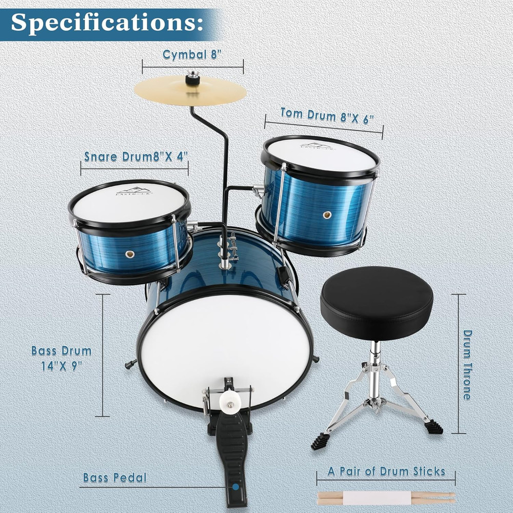 Drum Set, 3 Piece 14'' Drum Sets for Drummer,Beginner, Drum Set with Adjustable