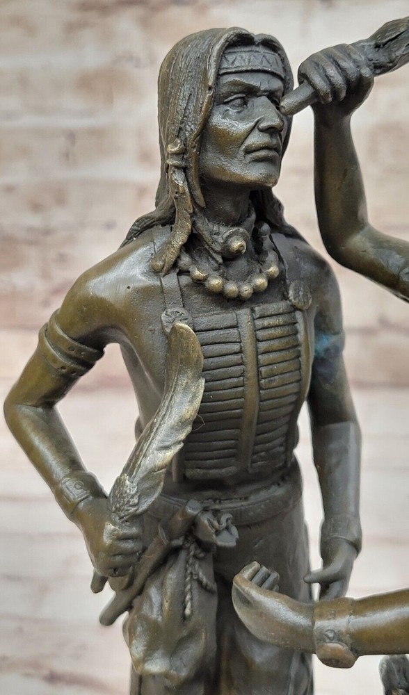 Handcrafted Two Indian Warrior Dancing Over the Fire Bronze Sculpture Artwork