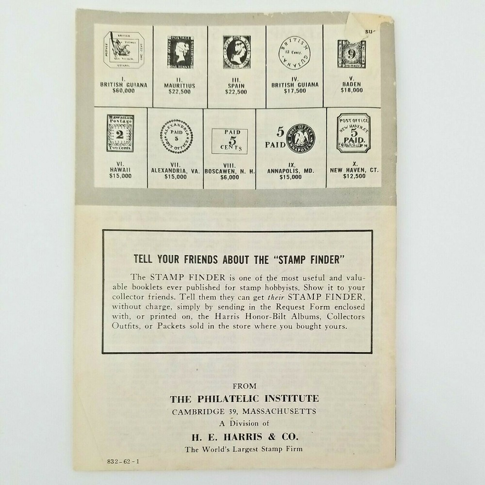 1962 H E Harris The Stamp Finder Booklet US STAMP IDENTIFIER BY COUNTRY