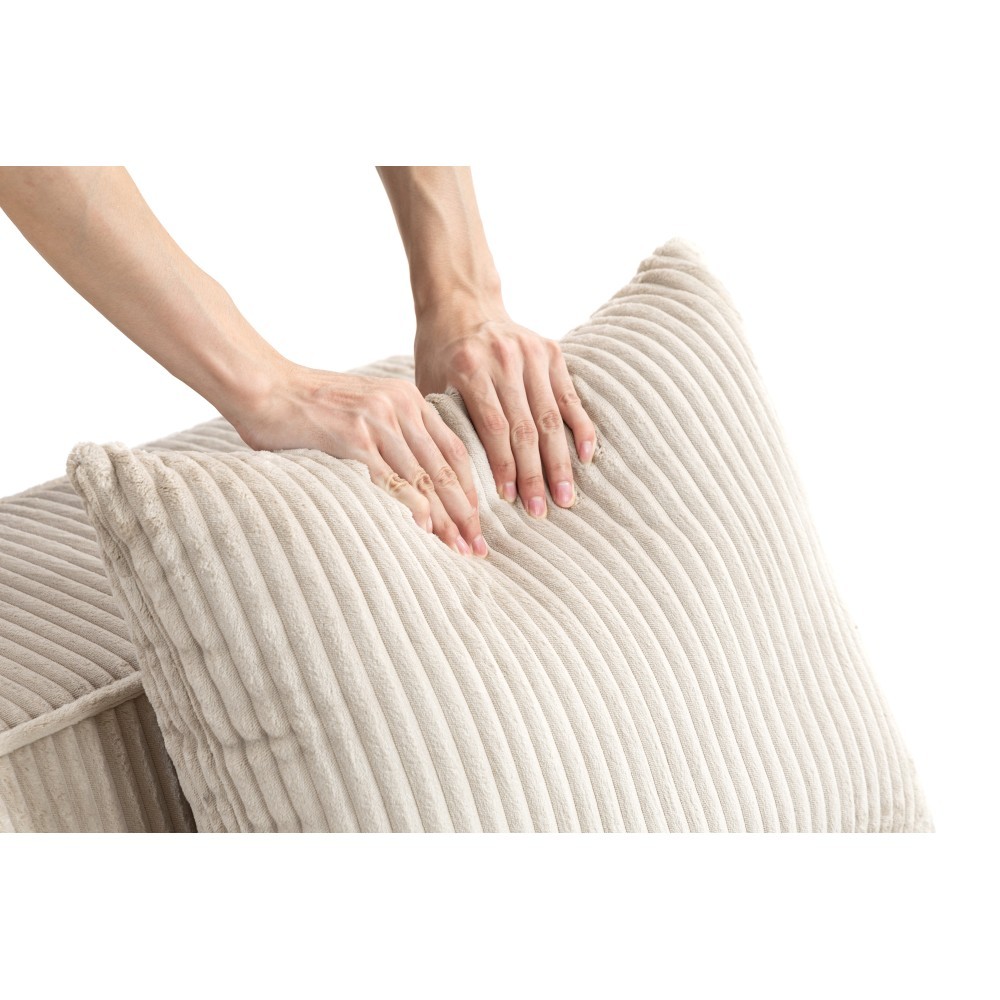 Corduroy Sofa Sectional 3-Seater Modular Deep Seating Couch Beige