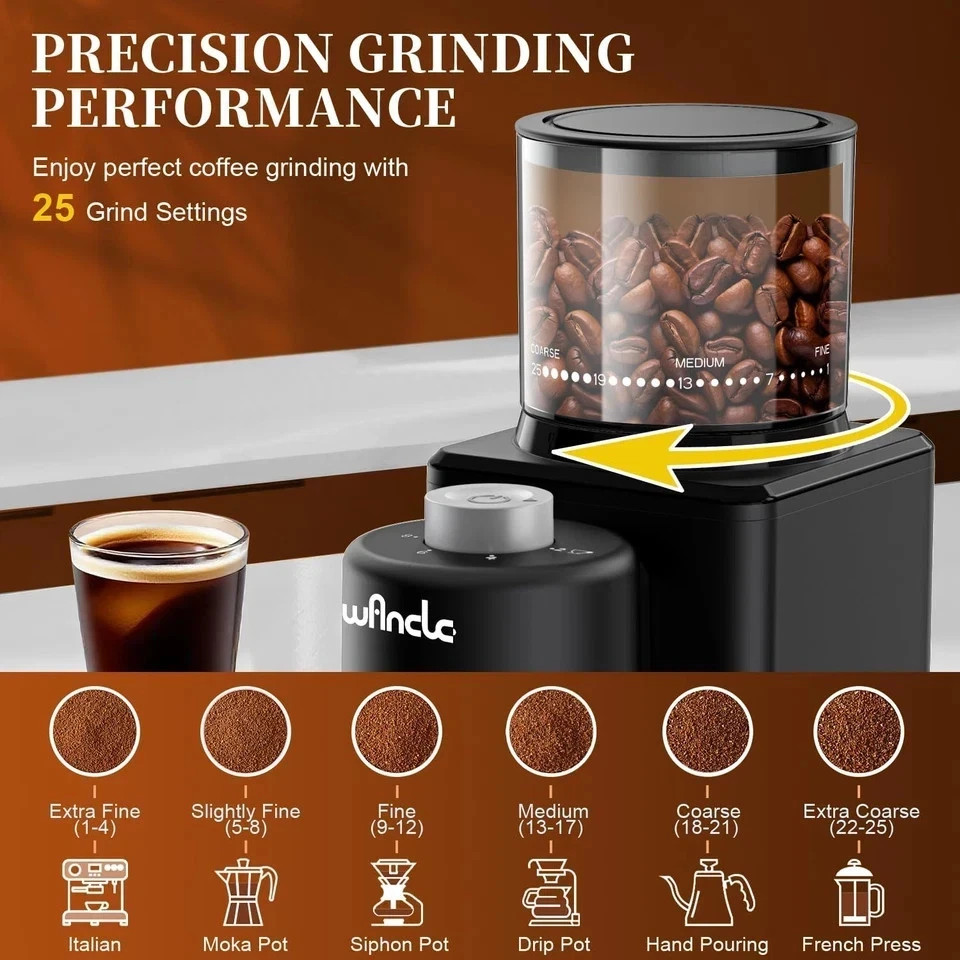 Conical Burr Coffee Grinder Electric - 200W Compact Automatic Coffee Bean Grinde
