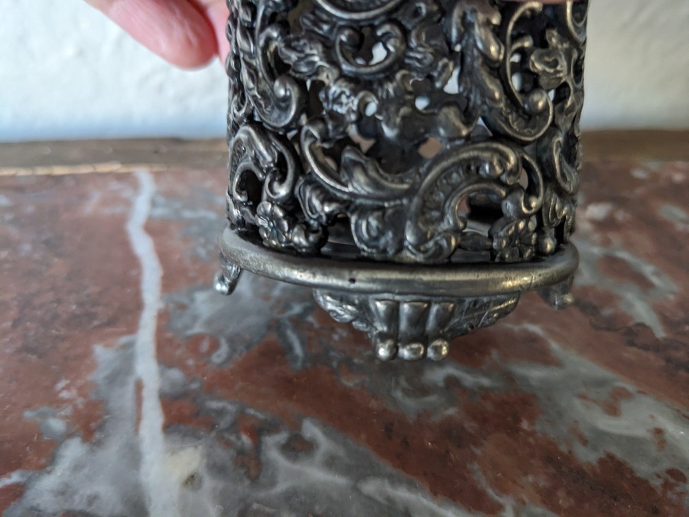 Antique Pairpoint Quadruple Plate Silver Scrollwork Glass holder