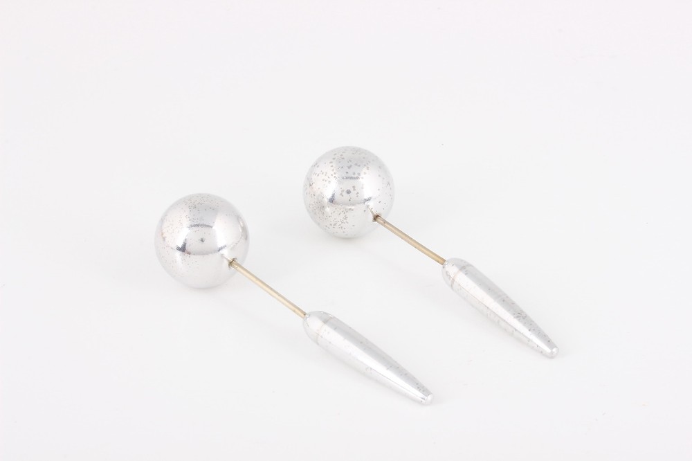 TWO IDENTICAL SILVER-TONED ROUND BROOCHES  #5840