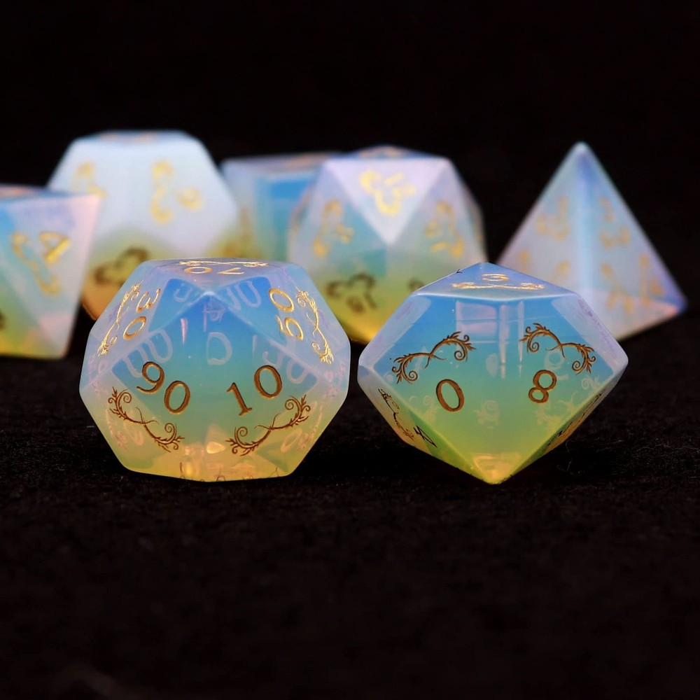 Opal DND Dice Set Gemstone Polyhedral Dice with Premium Dice Case for D&D wit...