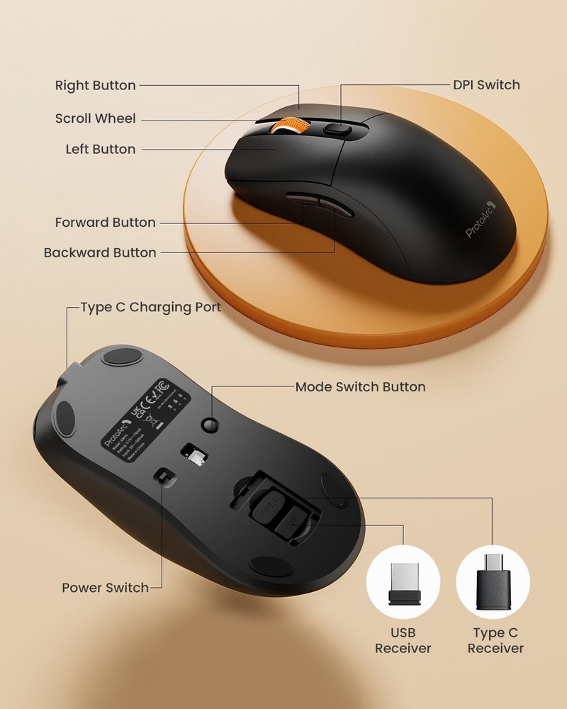 Bluetooth Wireless Mouse, USB C Mouse, EM15 Rechargeable Compact Portable Typ...